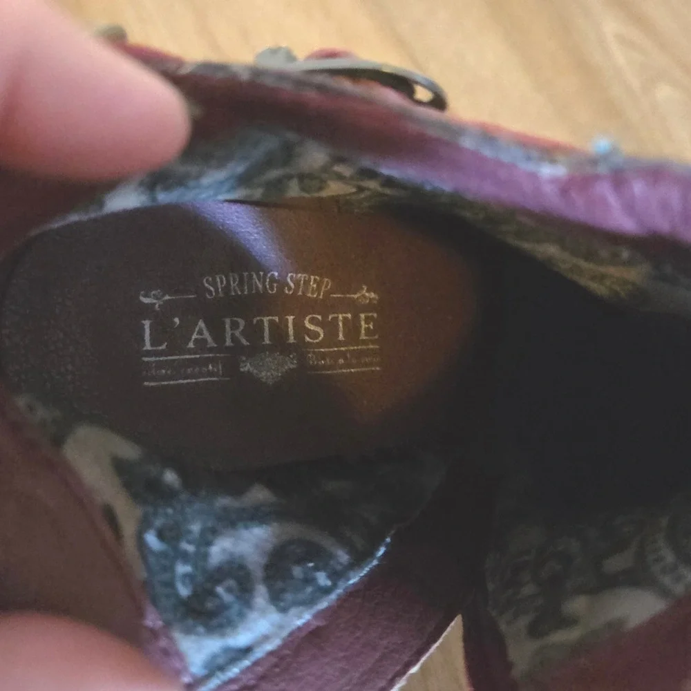 L Artiste Spring Step‎ Women's Burgundy Leather Ankle Boots Size 37 Wedge Heel